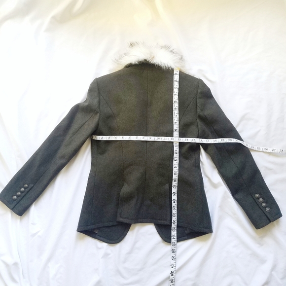 Dark Green Wool Blazer with Faux Fur Collar - Picture 2 of 5